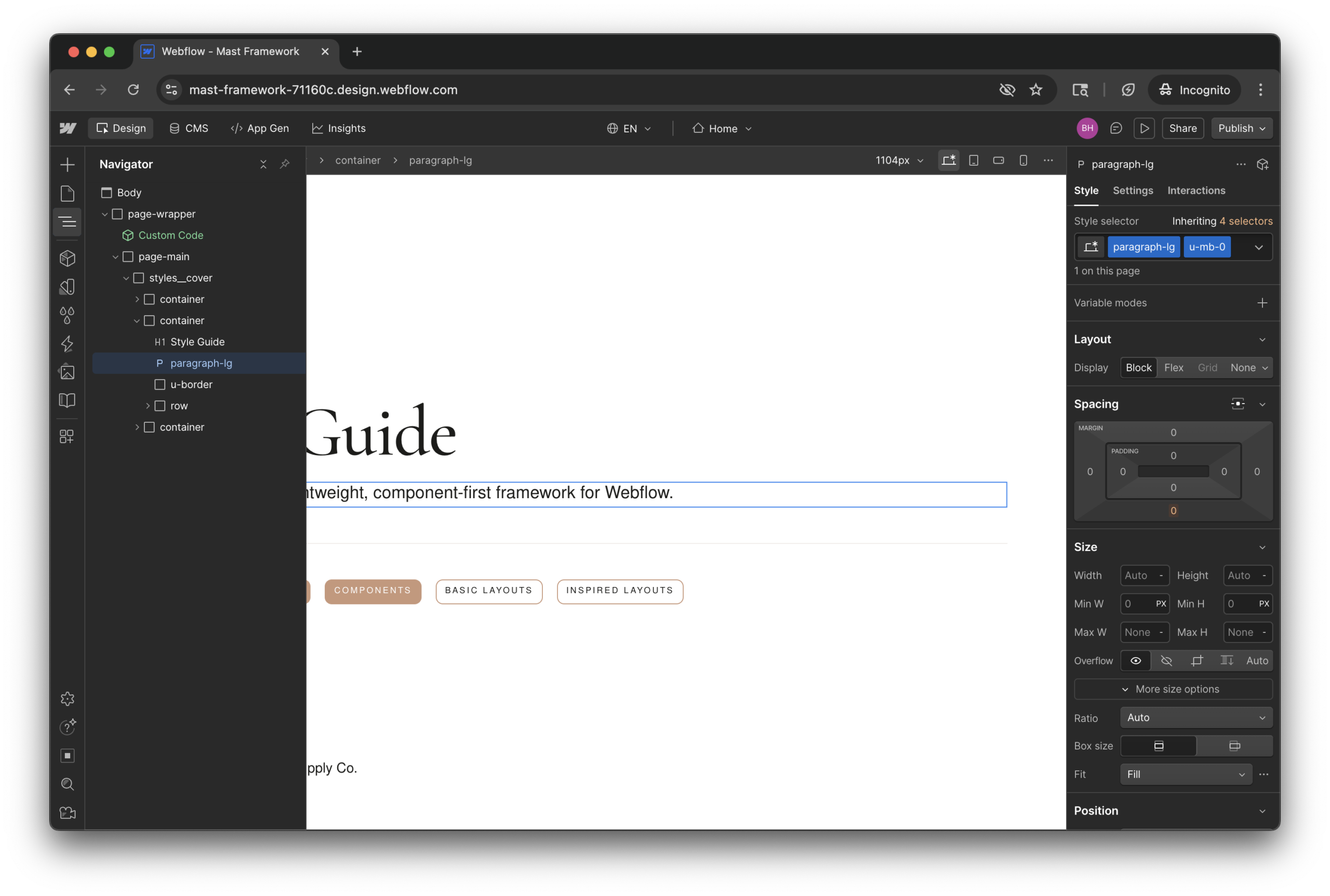 Webflow interface