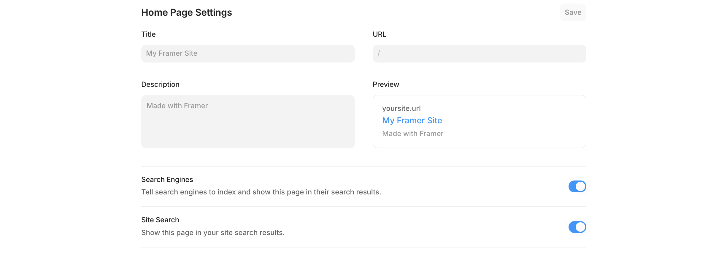 framer review: SEO settings