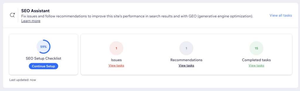 Wix SEO dashboard
