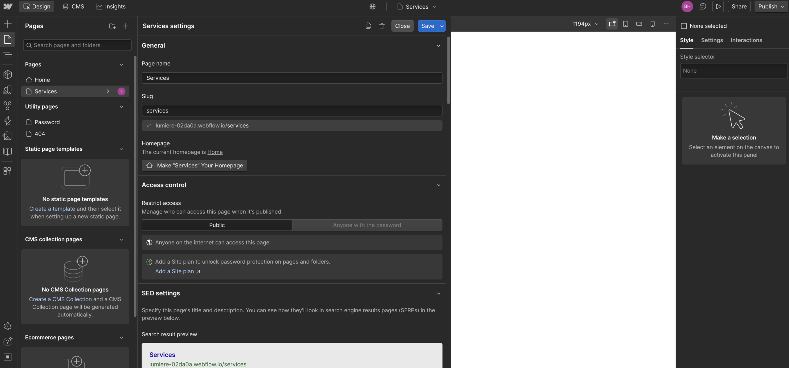 best website builders for small business: webflow dashboard