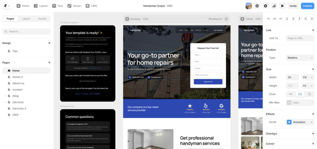 Framer vs wix: framer site editor