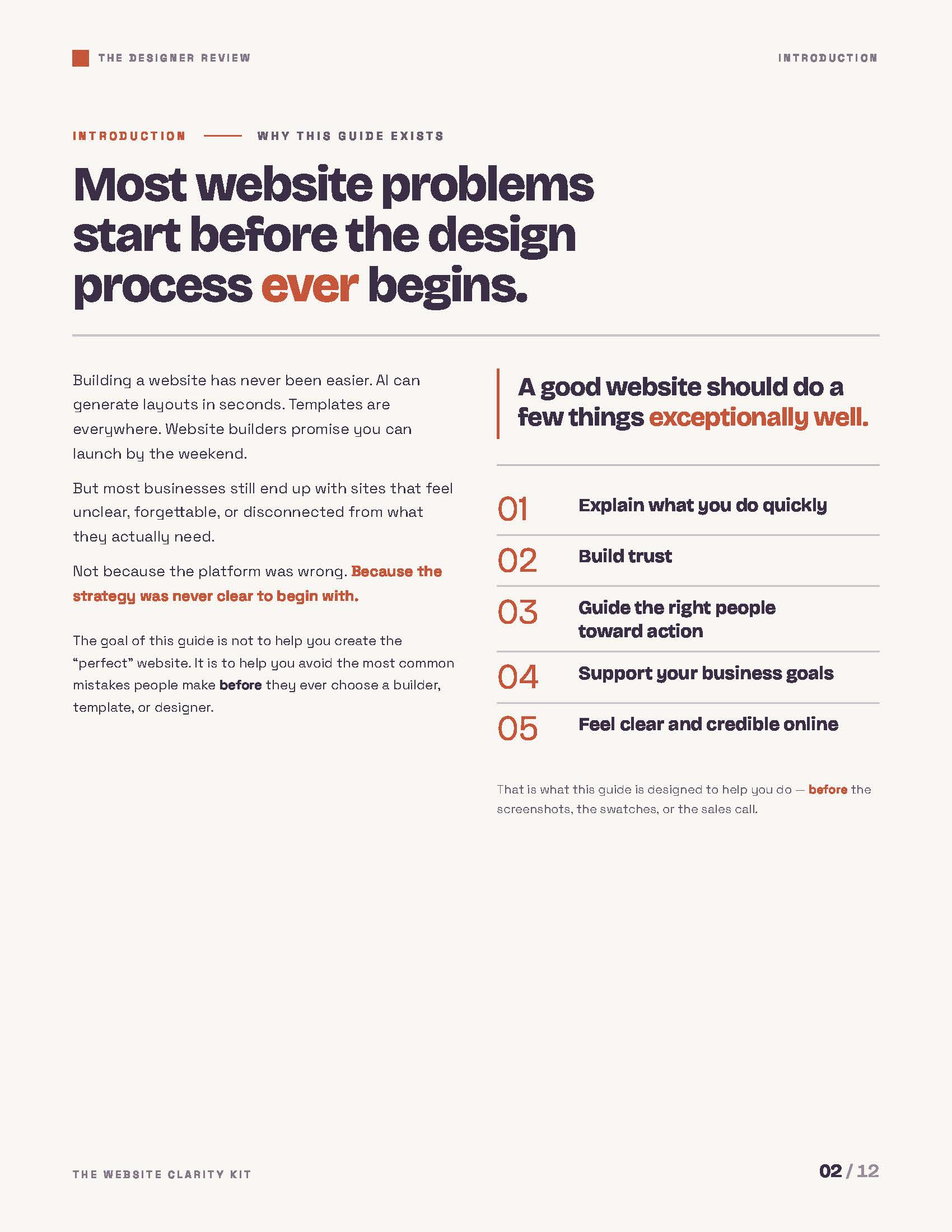 the designer review - website clarity kit